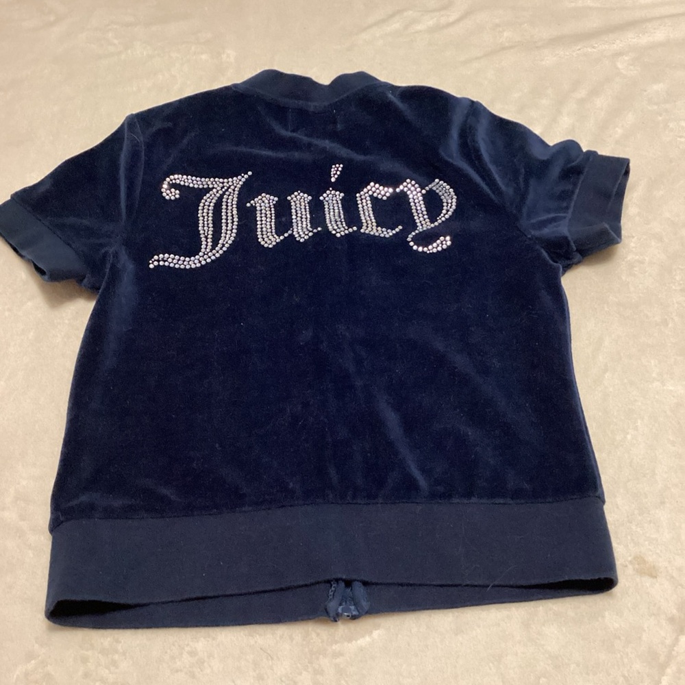 Juicy Couture Navy Velour Rhinestone 'Juicy' Back Logo Top